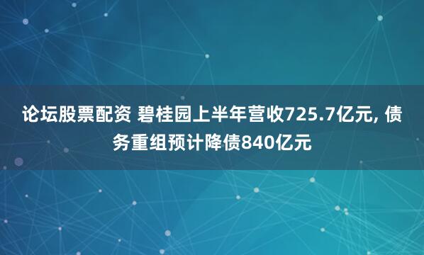 论坛股票配资 碧桂园上半年营收725.7亿元, 债务重组预计降债840亿元