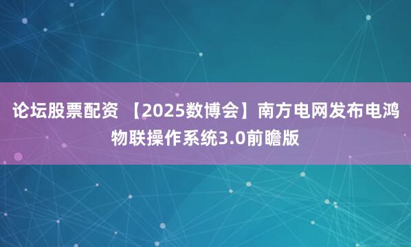 论坛股票配资 【2025数博会】南方电网发布电鸿物联操作系统3.0前瞻版